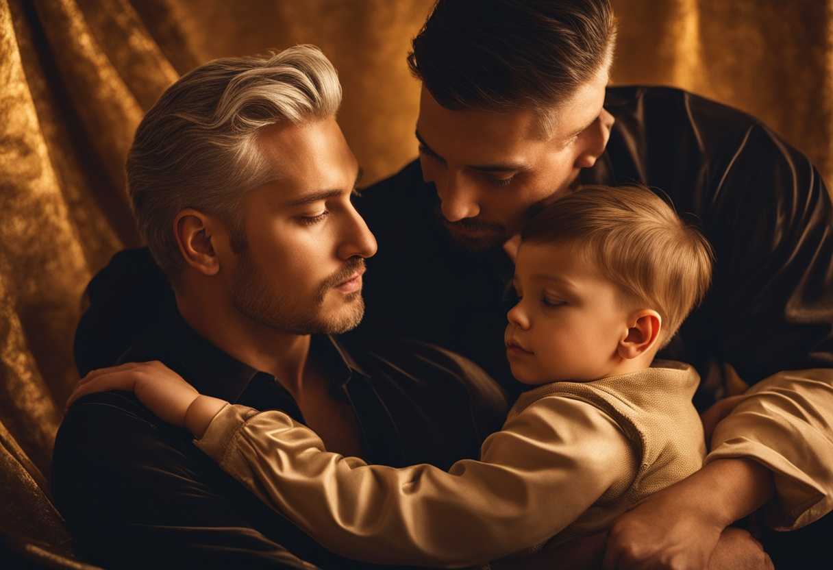 A-father-and-son-pose-in-a-golden-lit-room-exuding-timeless-intimacy-and-enduring-bond_nkmg