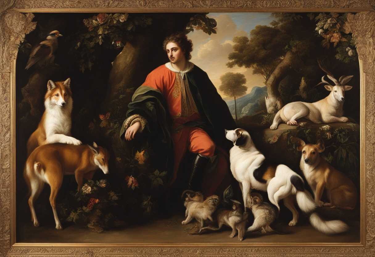 A-man-stands-confidently-amidst-a-variety-of-animals-embodying-authority-and-harmony-with-nature_qyyi