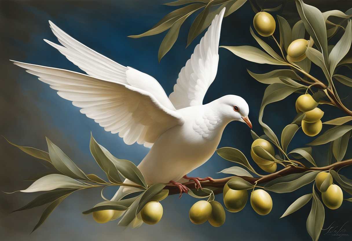 Graceful-dove-delivers-olive-branch-at-dawn-embodying-hope-renewal-and-serenity_oqqp