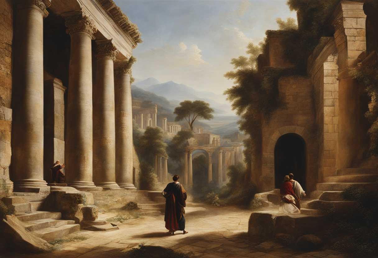 Zerubbabel-and-Joshua-explore-ancient-ruins-hands-outstretched-deep-in-thought-captured-in-docume_cdta