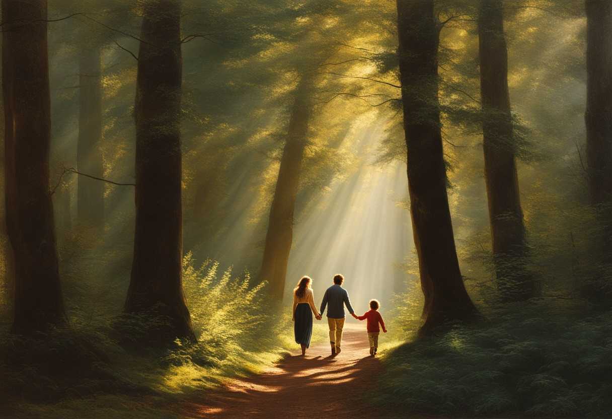 Parent-and-child-explore-sunlit-forest-holding-hands-fostering-trust-curiosity-and-love_noon