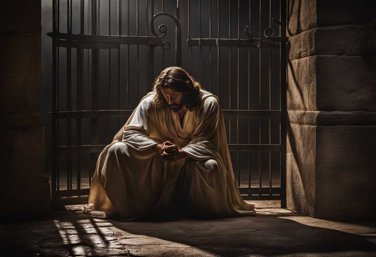 Dramatic-image-of-Jesus-in-agony-outside-a-gate-with-solemn-lighting-and-stark-composition_jitt