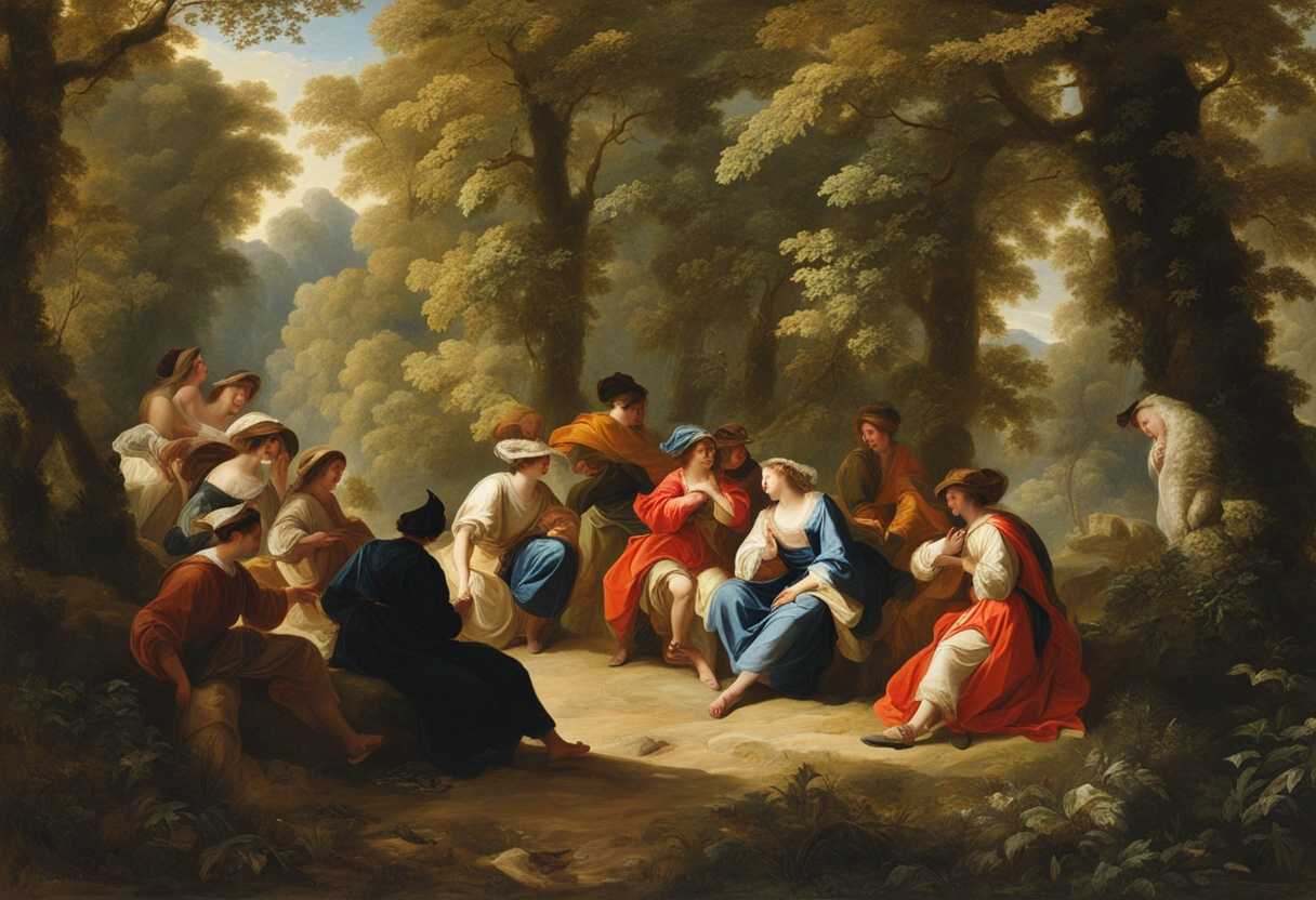 A-group-of-friends-laughing-and-chatting-in-a-sunlit-forest-clearing_fcbe
