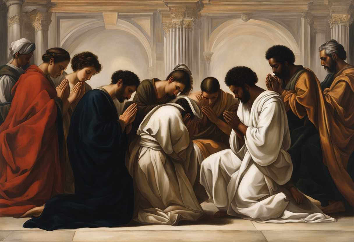 A-diverse-group-of-individuals-in-prayer-hands-clasped-heads-bowed-embodying-spiritual-unity_hwve