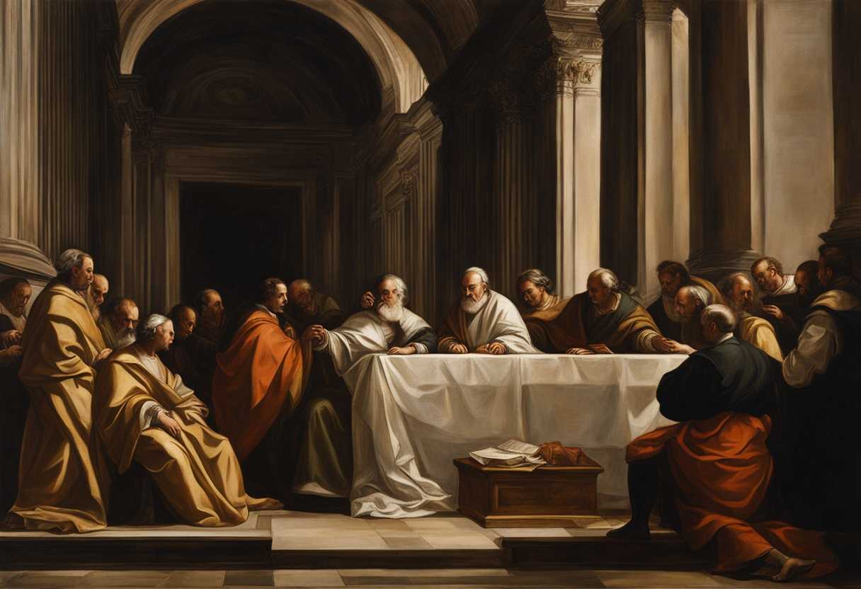 Former-priests-gather-one-remains-symbolizing-continuity-and-eternity-contrasted-by-powerful-ligh_fkwx
