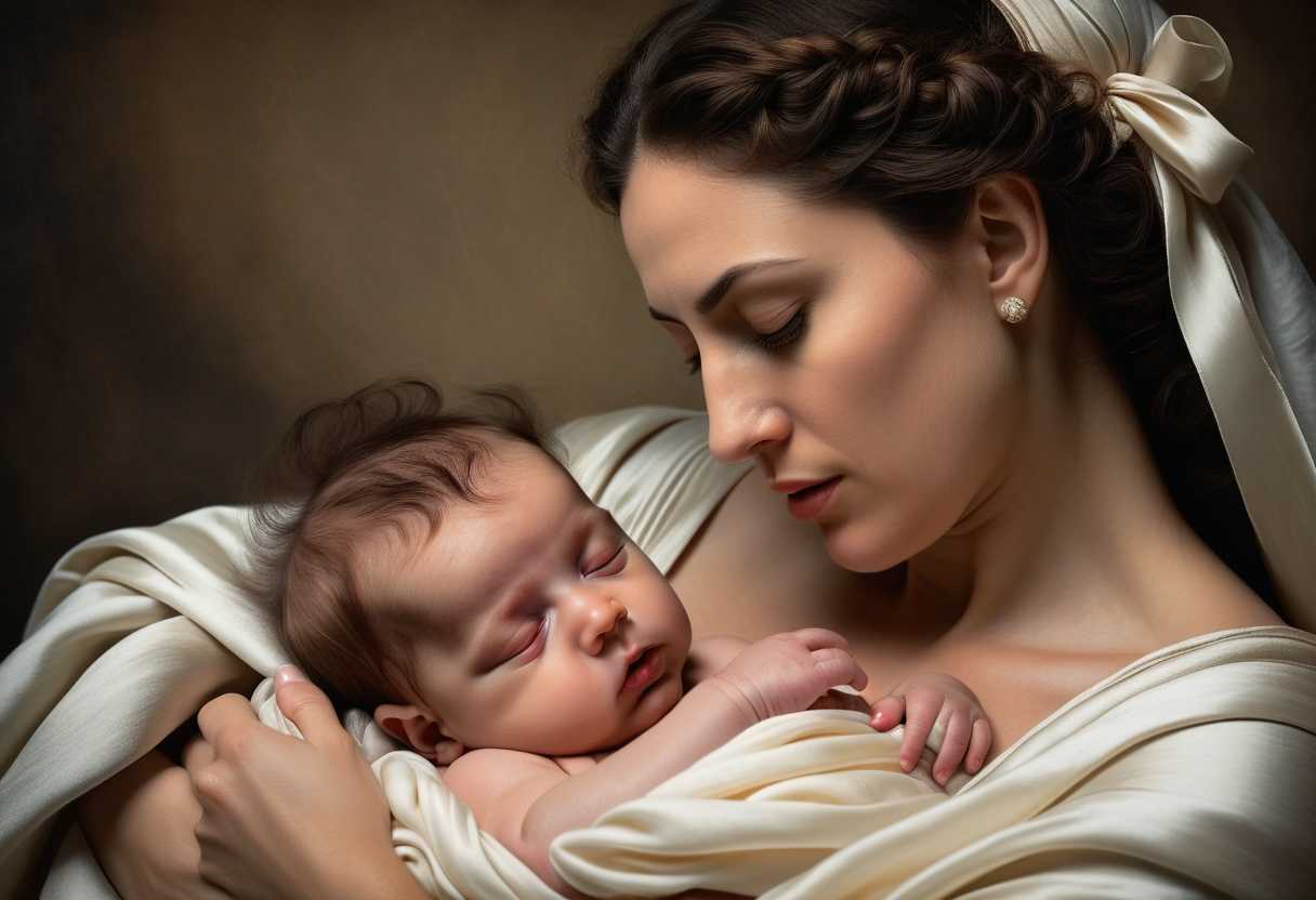 A-mother-cradles-her-newborn-daughter-in-a-serene-timeless-moment-of-pure-love-and-exhaustion_ktwv