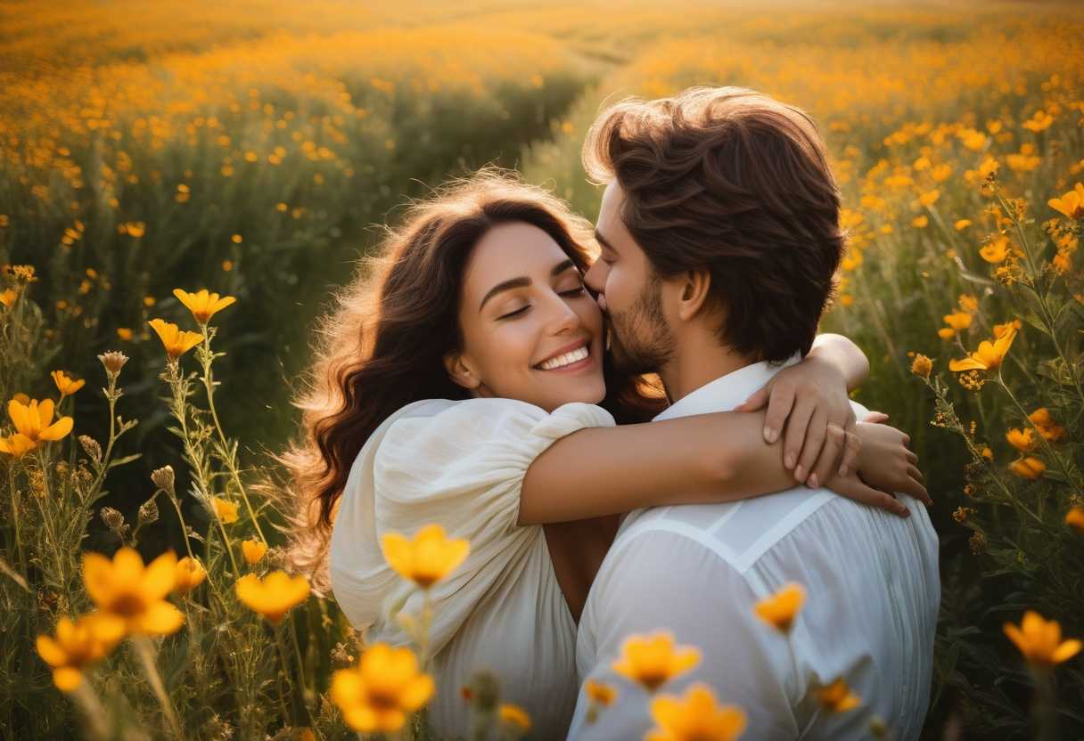 Couple-embraces-in-wildflower-field-basking-in-sunlight-sharing-genuine-smiles-and-deep-connection_vrxp