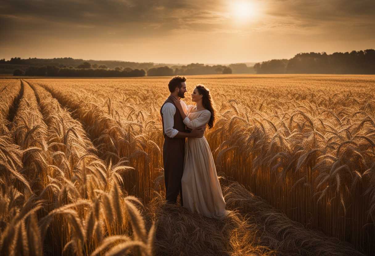 Couple-in-a-sunlit-grain-field-exchanging-a-sheaf-of-grain-with-gratitude_tlgg
