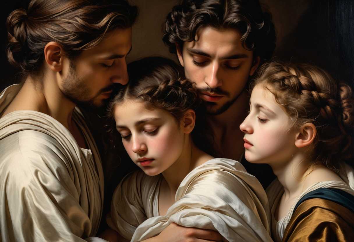 Family-huddled-together-faces-showing-sorrow-and-determination-bathed-in-soft-gentle-light_rata