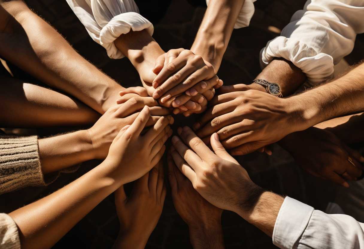 People-in-prayer-circle-under-sunlight-hands-clasped-serene-expressions-embodying-unity-and-peace_anbq