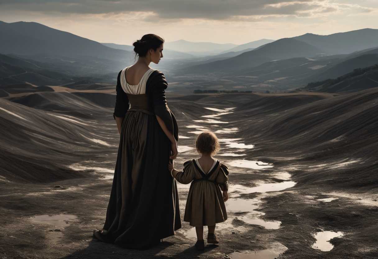 A-mother-and-child-stand-in-a-desolate-landscape-showing-resilience-and-vulnerability_pawr