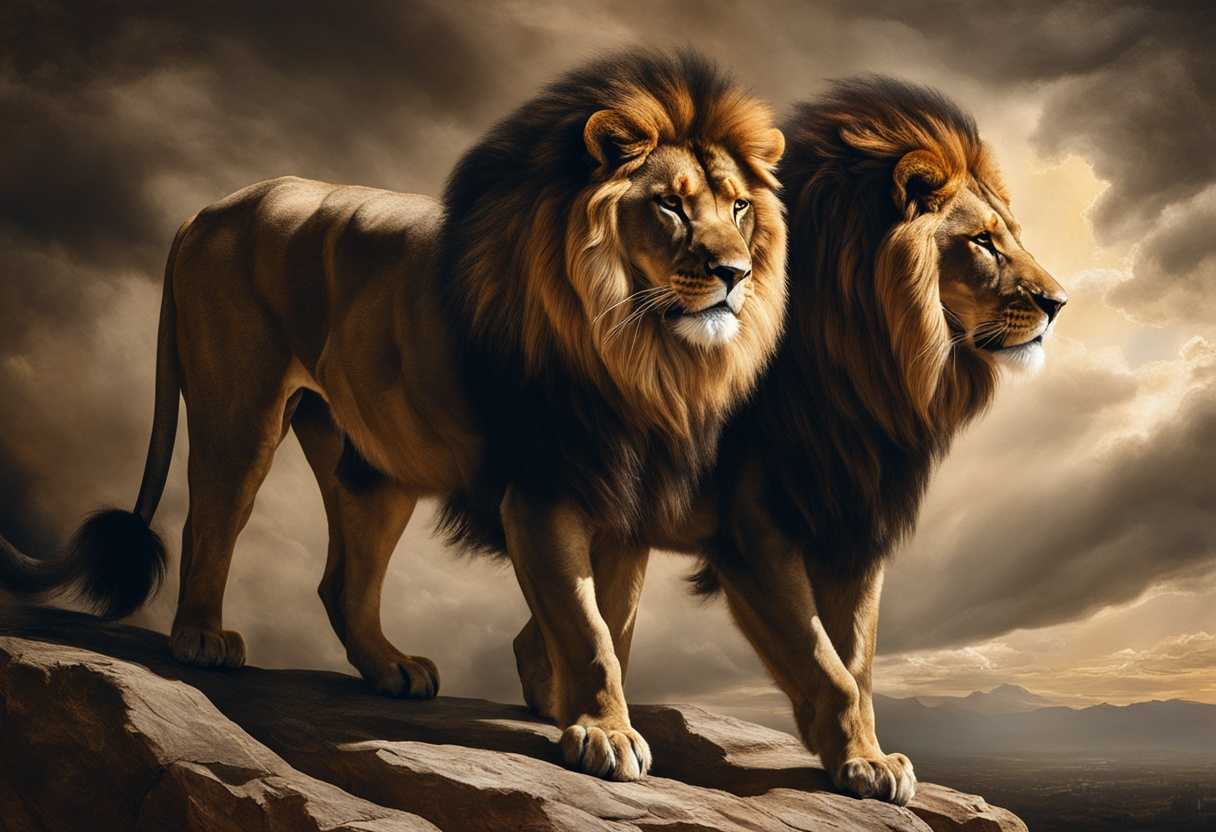 Regal-lion-and-warrior-stand-in-dramatic-lighting-emanating-strength-and-authority_keoi