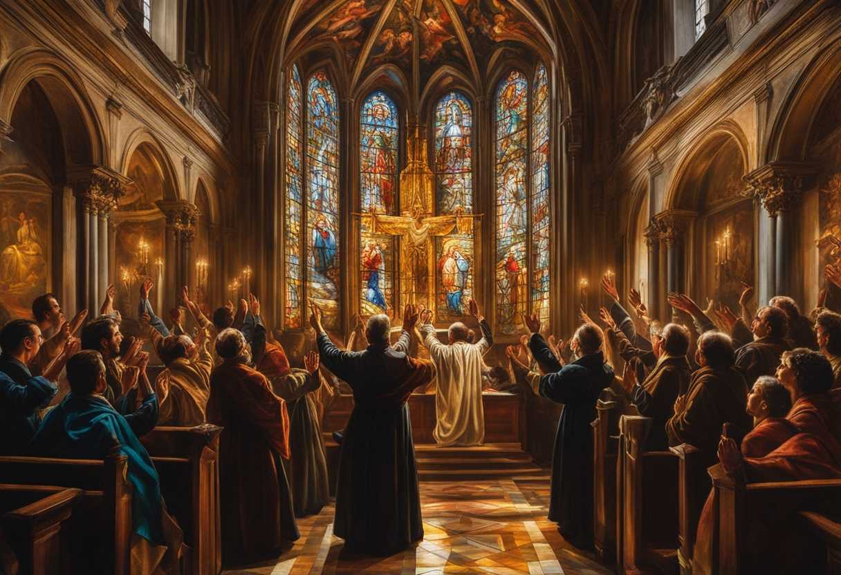 Worshippers-in-a-church-hands-raised-in-praise-faces-glowing-in-stained-glass-light_znvi