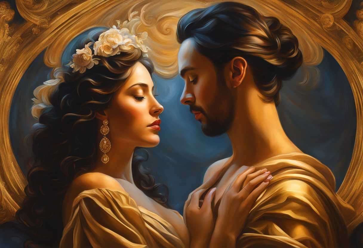 A-couple-embraces-in-a-golden-intimate-glow-exuding-timeless-love-and-pure-connection_aoae