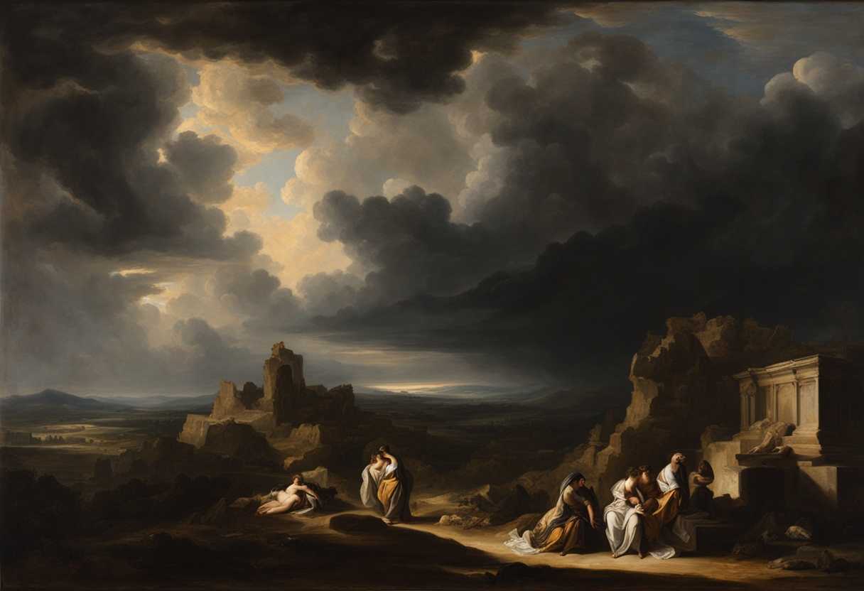 A-desolate-landscape-with-crumbling-statues-dark-clouds-and-light-breaking-through_mogl