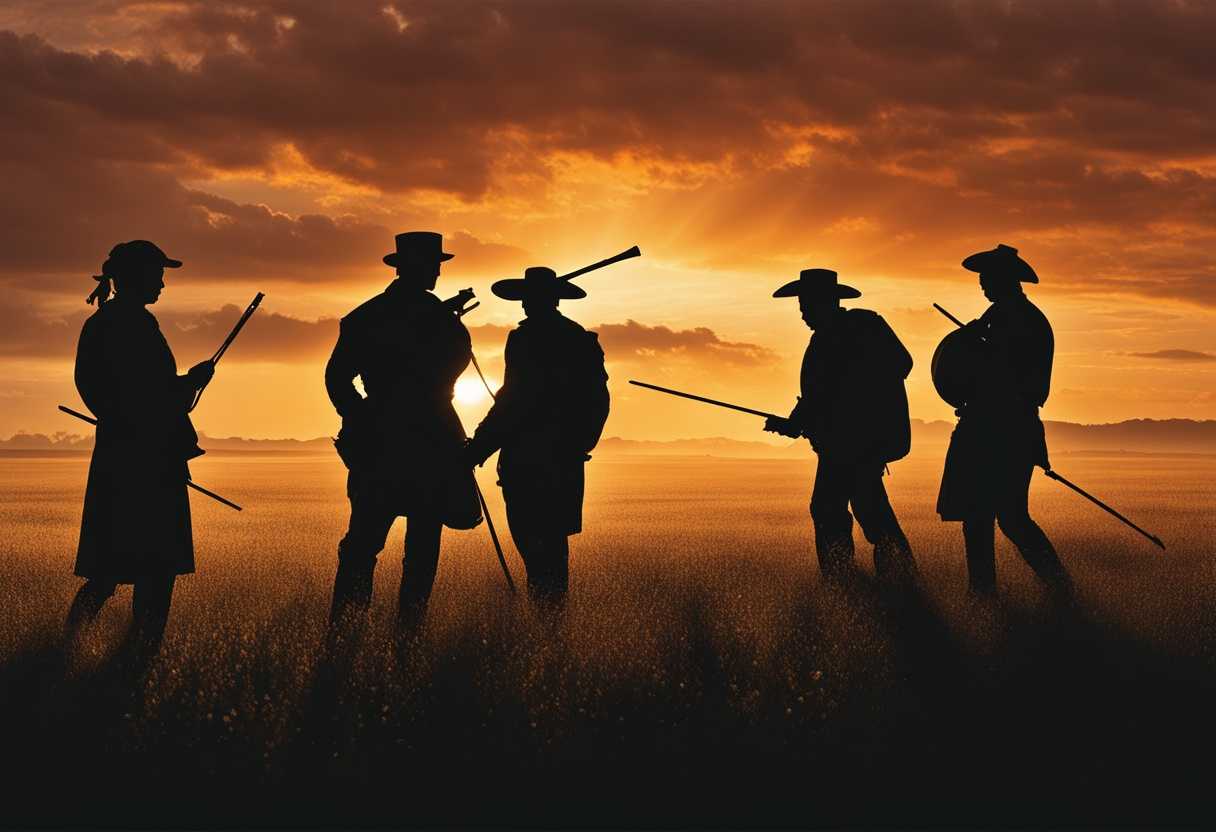 Silhouetted-figures-in-a-vast-field-at-sunset-each-pose-symbolizing-the-preciousness-of-individual-_gsxl