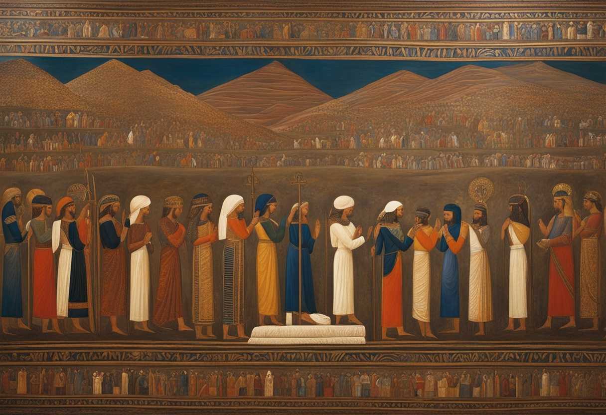 Egyptian-and-Assyrian-figures-stand-together-in-prayer-embodying-unity-harmony-and-shared-spiritu_fxce