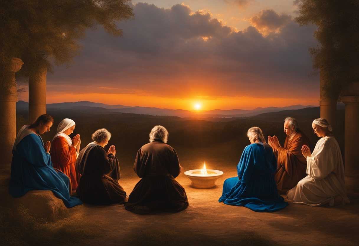 People-in-prayer-circle-at-sunset-united-in-faith-and-hope-feeling-spiritual-connection_kdwk