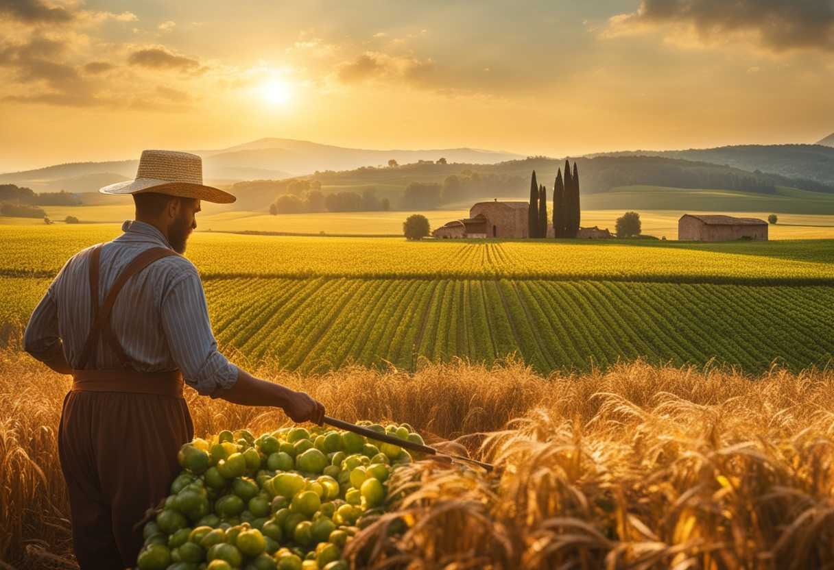 A-farmer-cultivates-a-variety-of-crops-in-a-vast-field-under-golden-sunlight_wewx