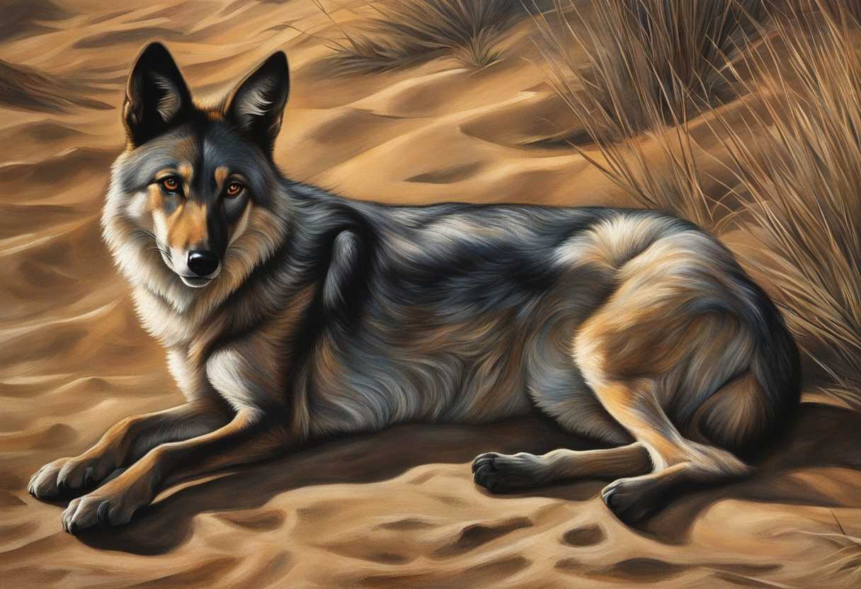 Sleek-jackals-roam-arid-land-heat-radiates-grass-emerges-among-cracks-delicate-balance-of-renewal_gexv