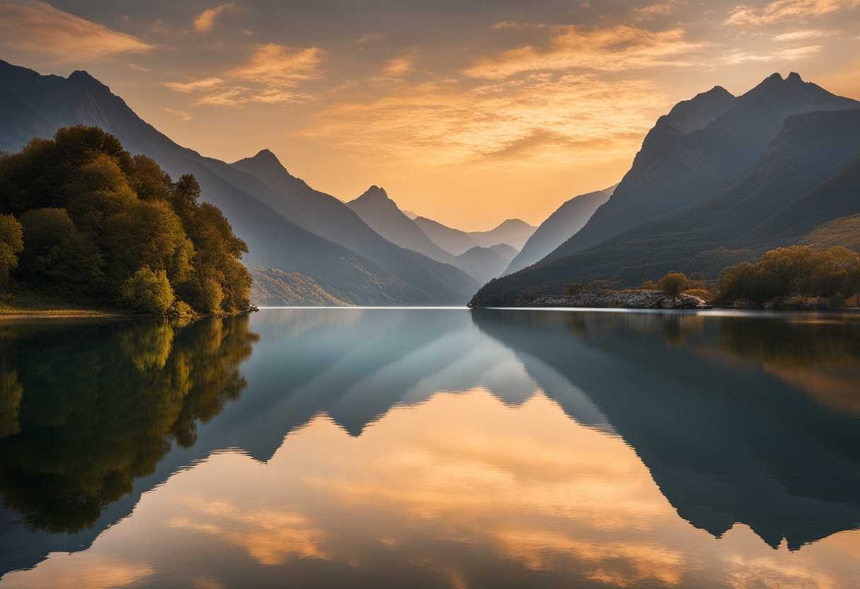 A-tranquil-scene-of-sunlit-mountains-reflected-in-a-serene-lake-at-dawn_twxu