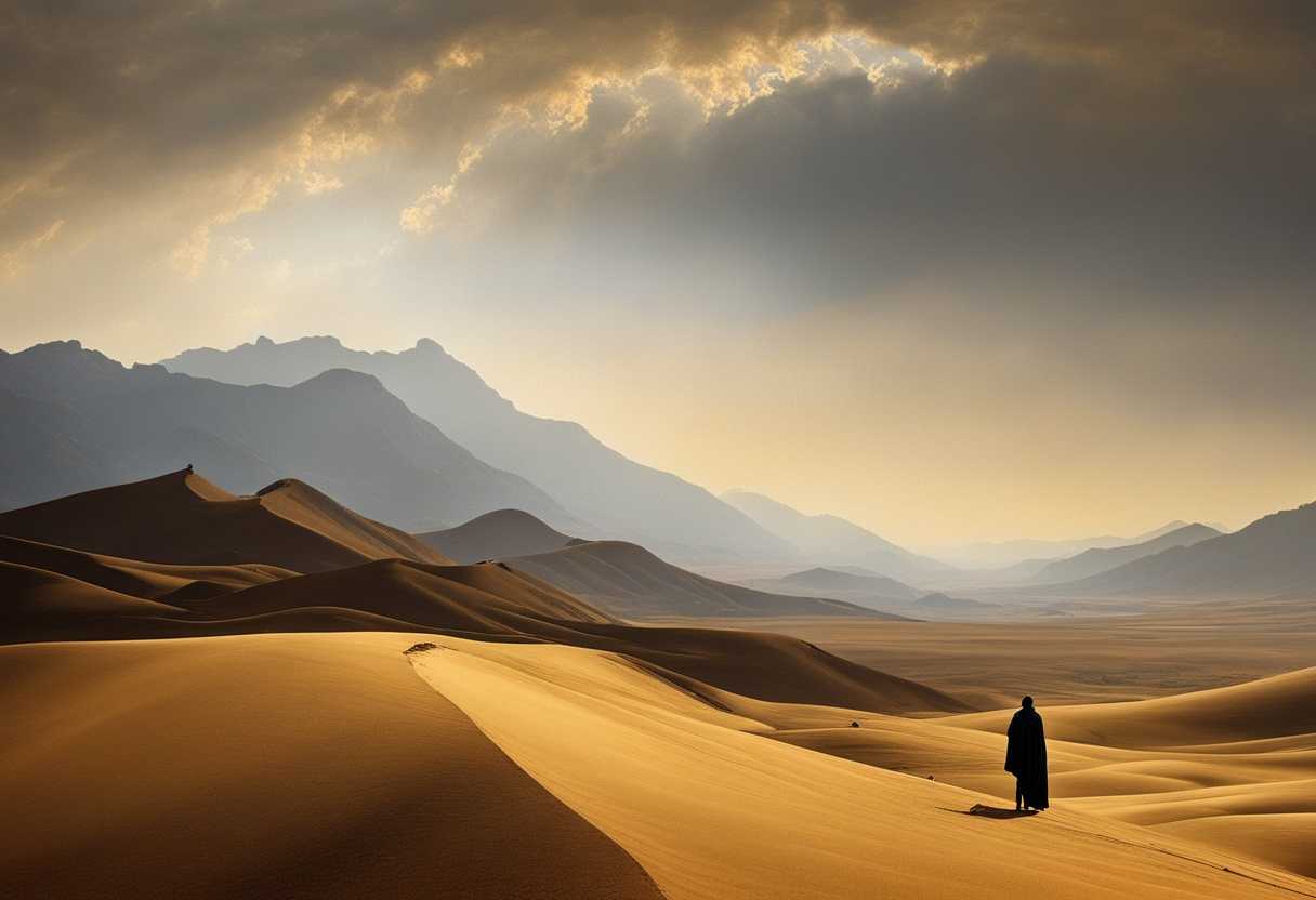 A-lone-figure-stands-at-the-edge-of-a-golden-desert-gazing-at-rugged-mountains_dlyq