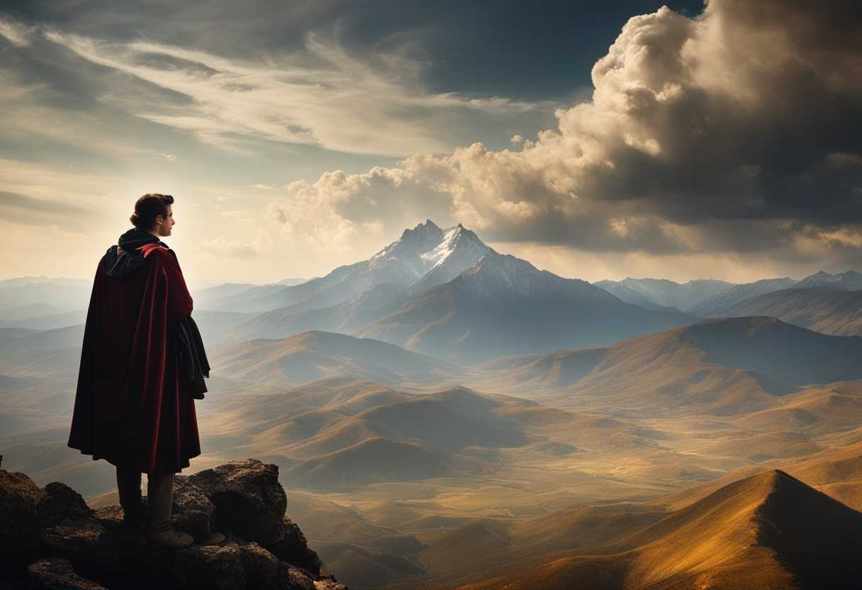 A-person-standing-on-a-mountain-peak-gazing-at-the-vast-sky-and-earth-below_reqc