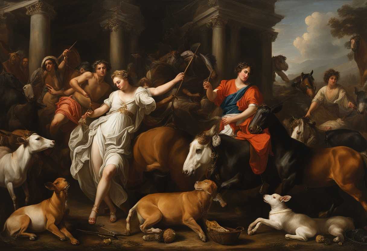 A-powerful-scene-of-grand-idols-surrounded-by-toiling-livestock-contrasting-textures-and-depths_ebud