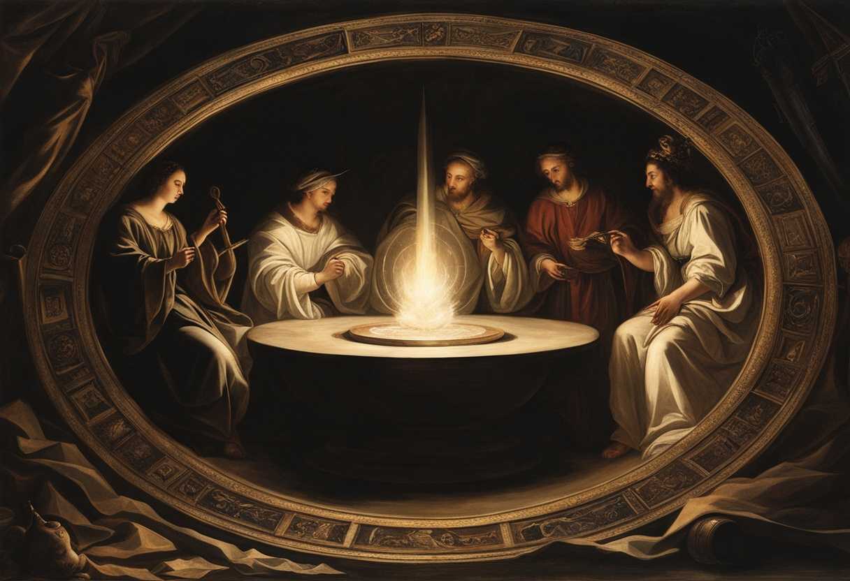 Enchanters-and-sorcerers-conjuring-magic-in-a-glowing-circle-with-ancient-symbols-and-intense-focus_qirw