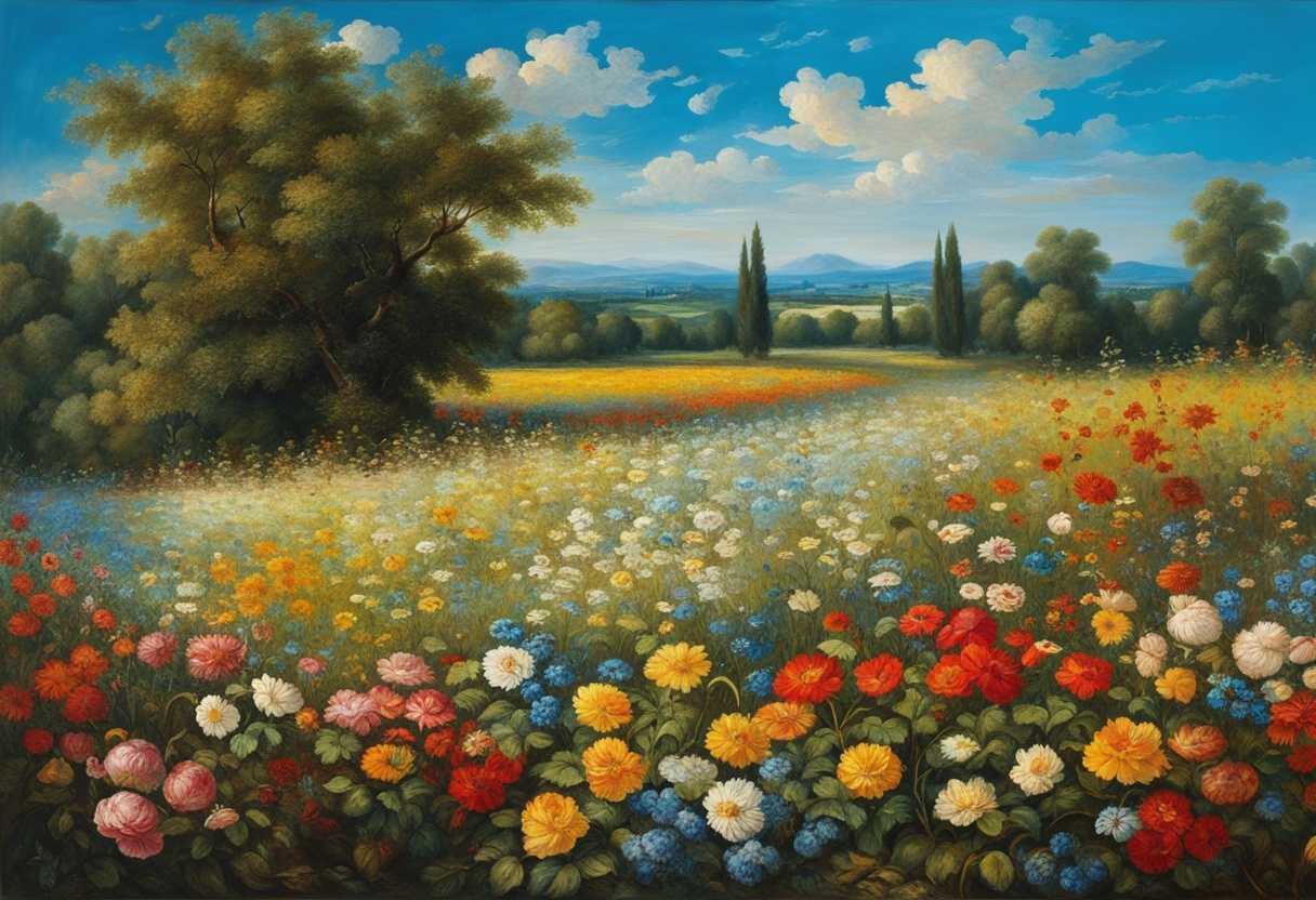 Vivid-field-of-blooming-flowers-under-a-clear-blue-sky-swaying-gently-in-sunlight_qsjl