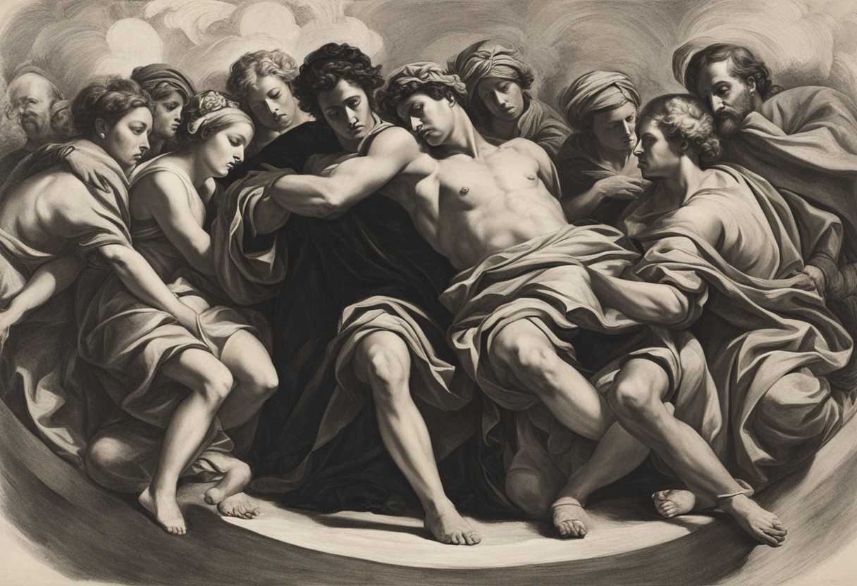 A-man-surrounded-by-mourners-in-a-circle-finding-strength-and-hope-in-shared-sorrow_eeno