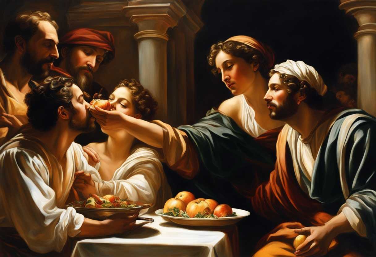 A-person-generously-feeding-the-hungry-faces-glowing-with-gratitude-and-hope-in-warm-light_bocm