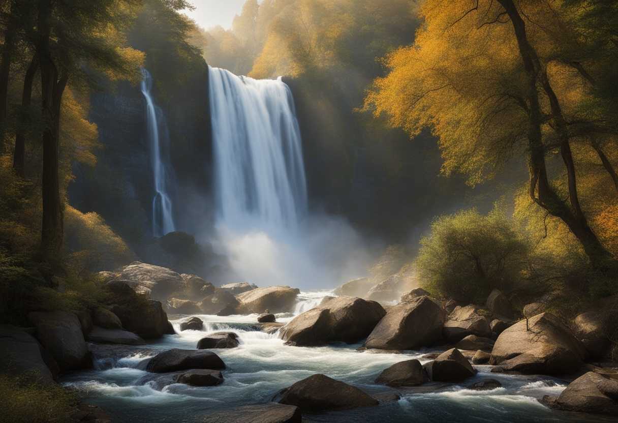 Majestic-waterfall-cascades-as-wind-dances-towering-figure-embodies-strength-and-unity-with-nature_cmgu