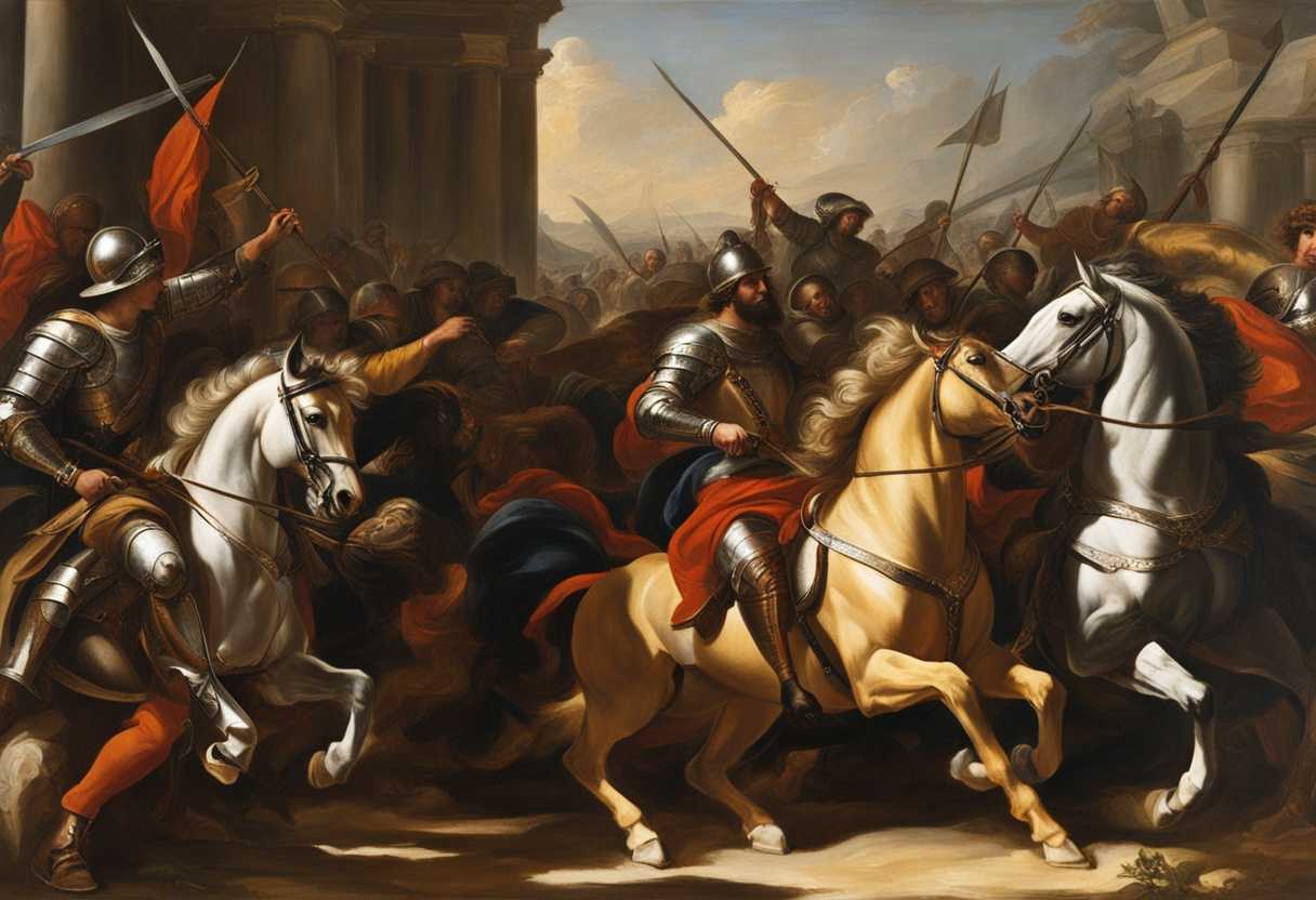 Warriors-and-lions-poised-for-battle-sunlight-glinting-on-armor-tension-thick-in-the-air_kjsv