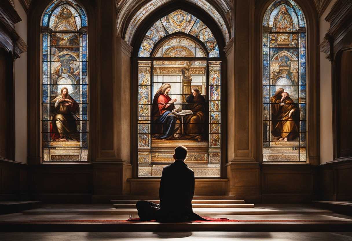A-person-sits-in-prayer-bathed-in-stained-glass-light-surrounded-by-peace-and-introspection_jmvw
