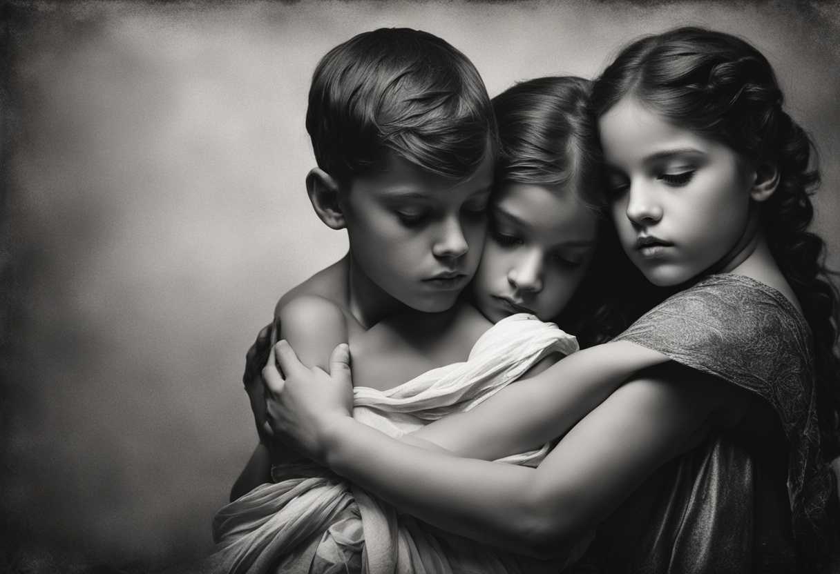 Siblings-embrace-in-black-and-white-photo-conveying-hope-weariness-and-silent-plea_jshv
