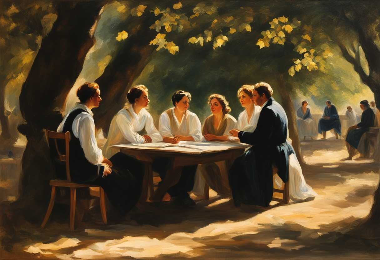Teachers-in-deep-discussion-under-trees-sunlight-filtering-through-embodying-camaraderie-and-respe_foaf