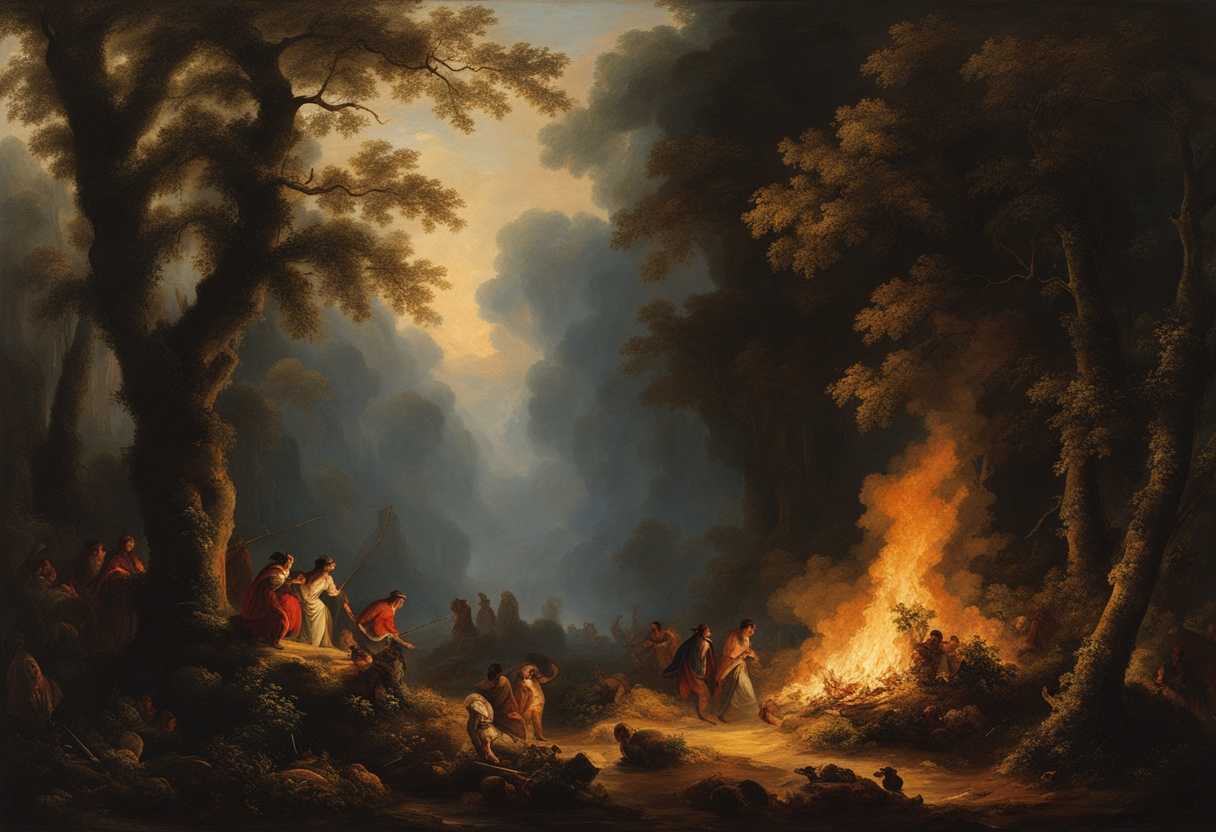A-small-fire-dances-in-a-dense-forest-casting-eerie-shadows-and-highlighting-the-delicate-balance-b_hwyk