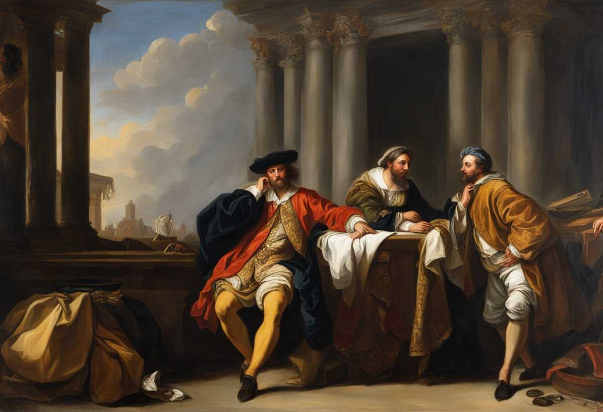 A-wealthy-person-in-extravagant-clothing-ignores-a-laborer-in-tattered-attire-symbolizing-social-in_exin
