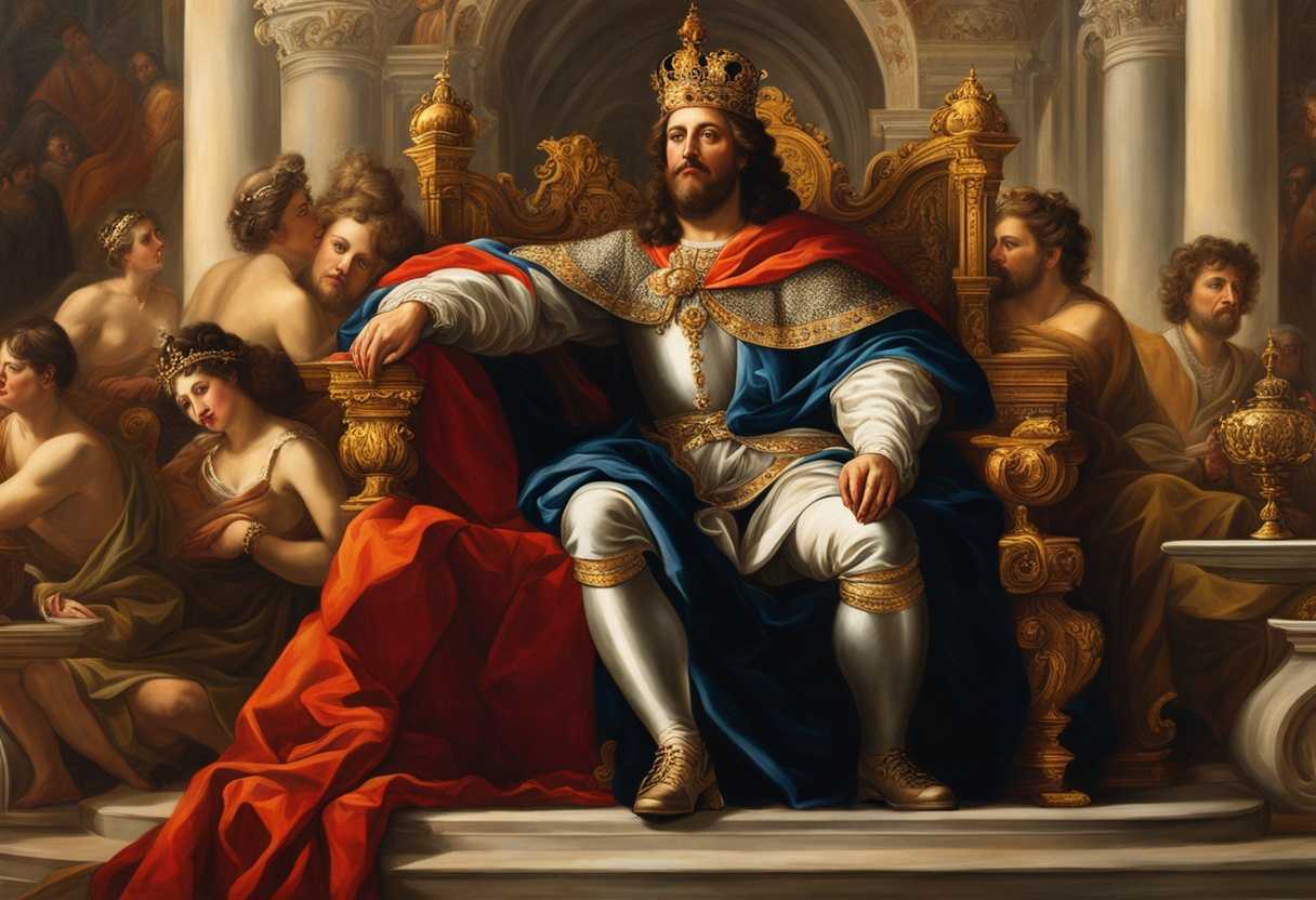 Regal-king-on-David's-throne-in-city-warm-light-community-spirit-enduring-history_xeap