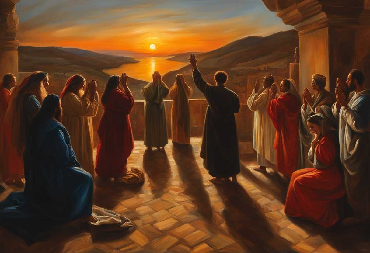 Sunset-over-Israel-people-raising-hands-in-prayer-faces-reflecting-spiritual-longing-and-struggle_yswl