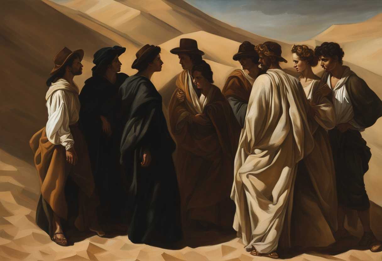 A-group-of-people-in-desert-wearing-earth-toned-clothes-with-longing-expressions-under-dramatic-sh_eetp