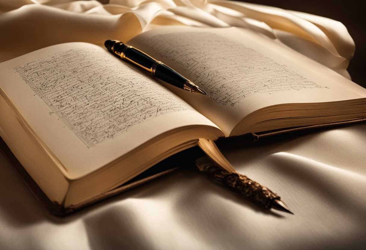 Serene-scene-open-book-with-handwritten-words-pen-on-page-warm-light-on-desk_gosg