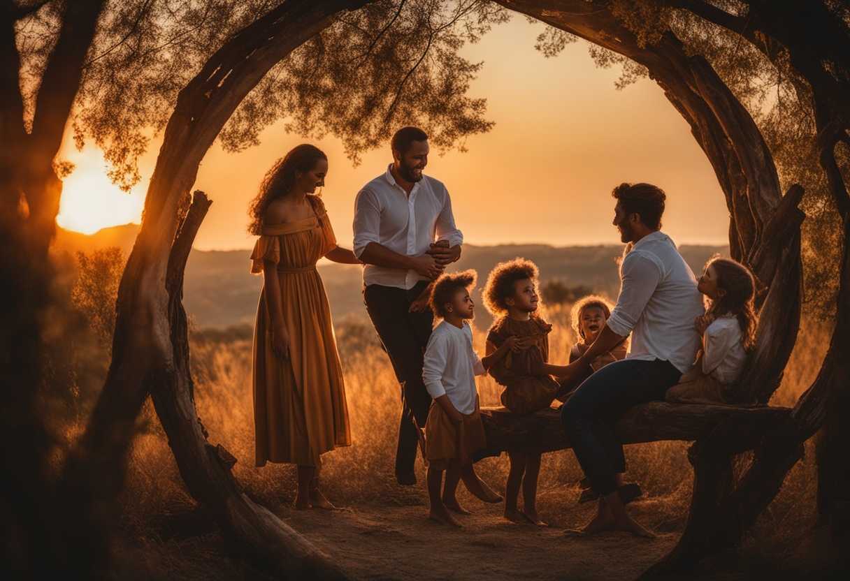 A-family-gathers-in-a-circle-at-sunset-sharing-genuine-smiles-and-love-in-nature_pumv