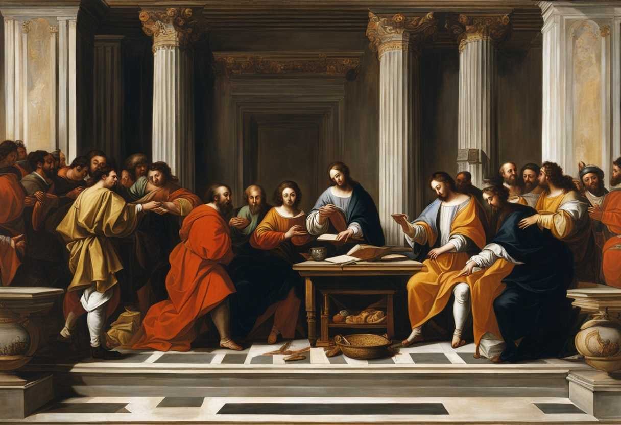 Hanamel-and-Jeremiah-exchange-money-and-sign-a-deed-in-a-solemn-court-transaction_imqv