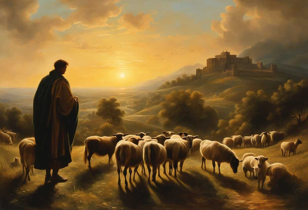 Shepherds-watch-over-flock-in-serene-sunset-embodying-wisdom-and-dedication-in-pastoral-scene_vtnm