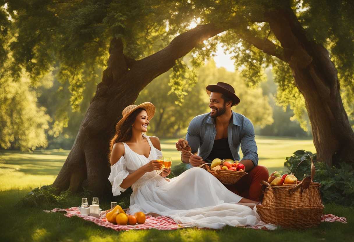 Couple-sharing-a-romantic-picnic-in-a-sunlit-park-surrounded-by-lush-greenery-and-laughter_lnix
