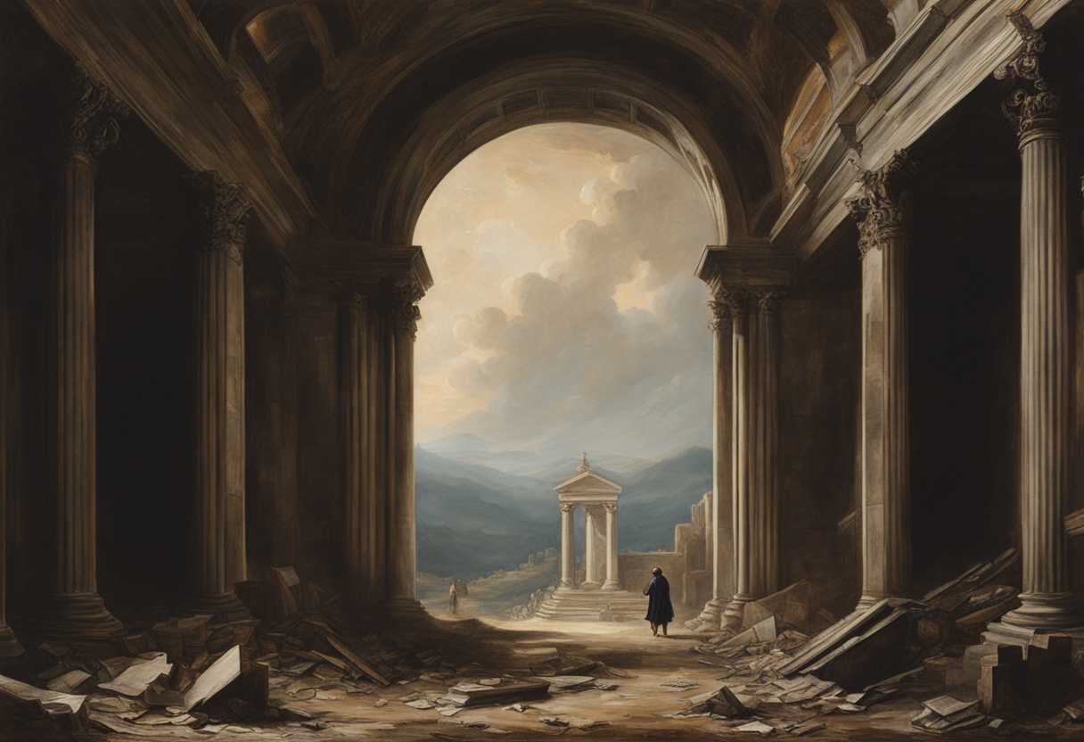 A-lone-figure-stands-amidst-ruins-feeling-the-weight-of-time-and-loss_mkkt