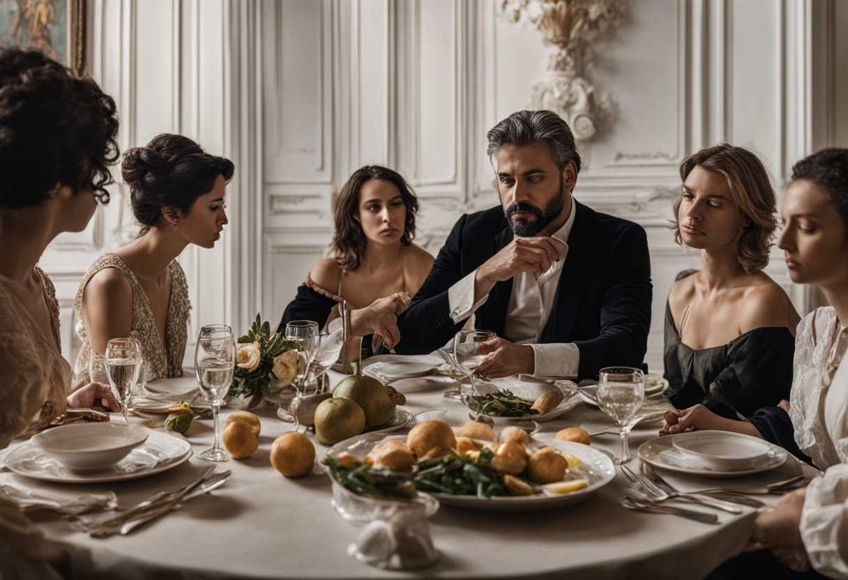 A-man-sits-alone-at-a-dinner-table-surrounded-by-his-family-but-emotionally-distant_infw