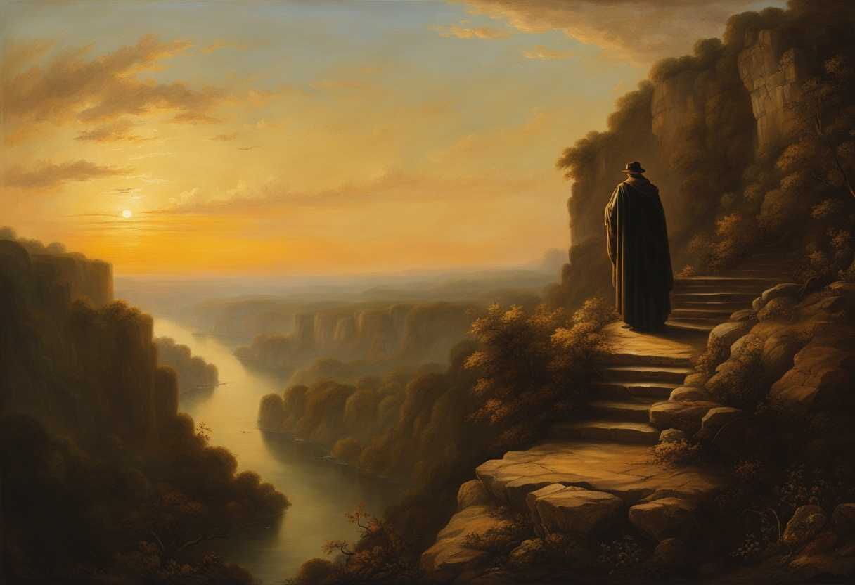 A-figure-stands-at-cliff's-edge-watching-golden-sunset-feeling-awe-and-peace-in-nature_pqnd